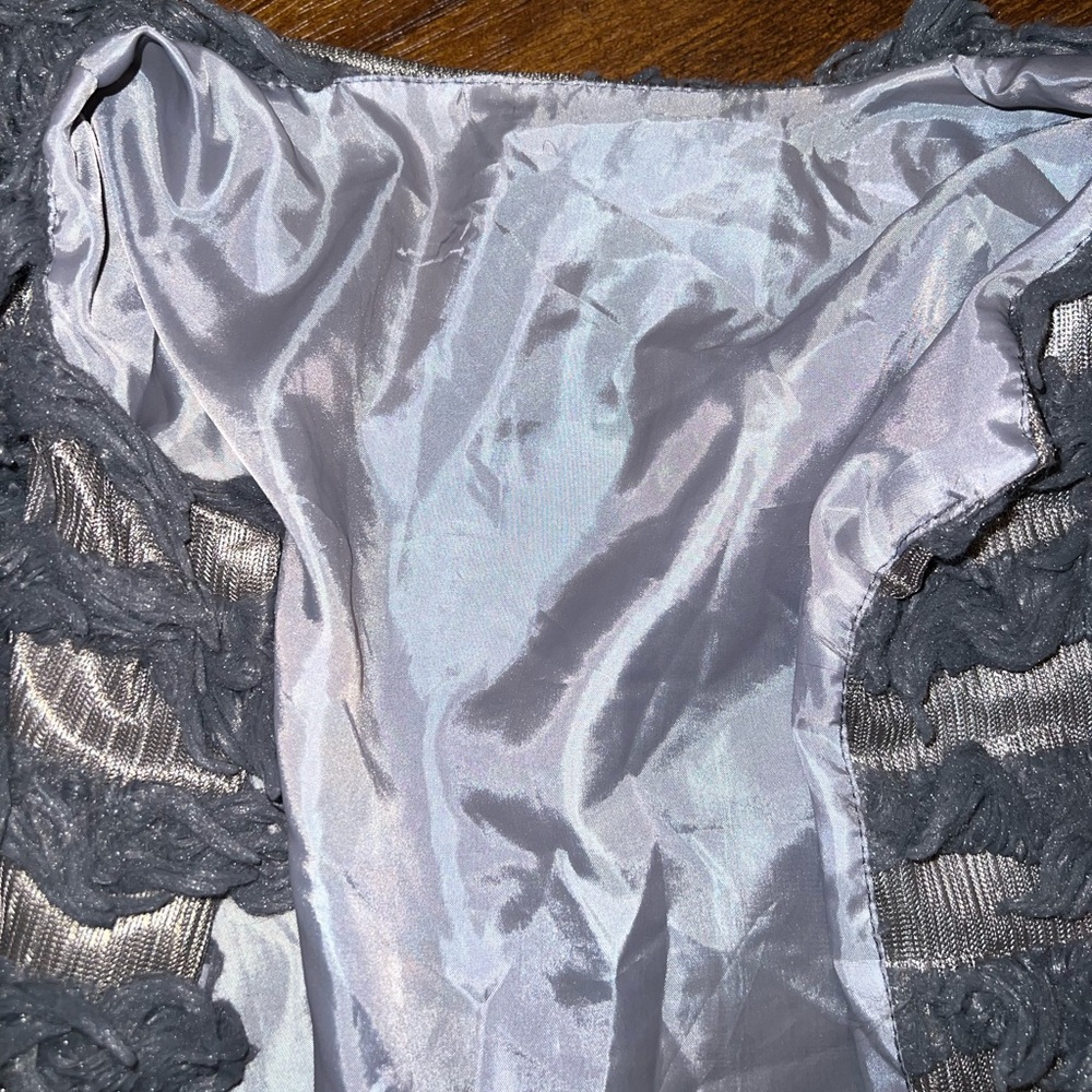 Gray Shaggy Boho Cozy Chic Long Sleeve Lined Open Front Sweater Jacket Size L - Picture 9 of 11